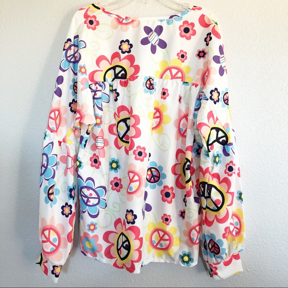 Vintage Colorful Floral & Peace Sign Top Sz Medium - Picture 7 of 8